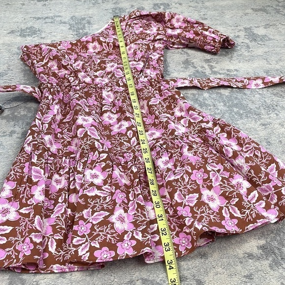 New Jason Wu One Shoulder Puff Sleeve Floral Belted Mini Dress Pink Tan XS - Picture 10 of 13